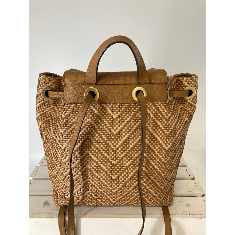 MICHAEL KORS WOVEN LEATHER BASKET WEAVE BROWN, TAN BACKPACK
